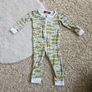 milkbarn blue fish bamboo zippered pajamas